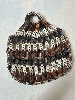 Leather loose weave purse, vintage euc